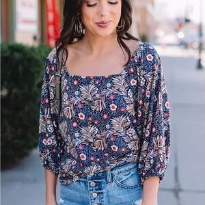 Willow Root Floral Square Neck Top